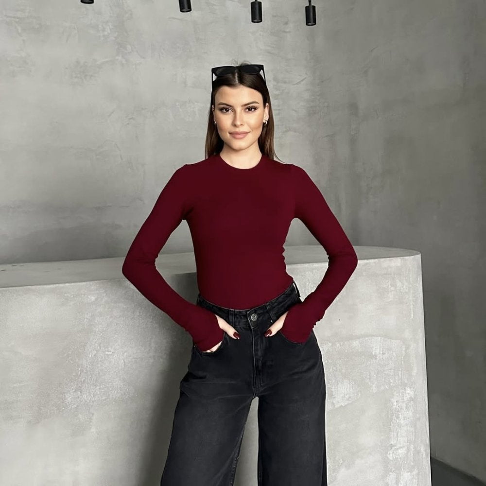 Parmak Geçmeli Body Bordo