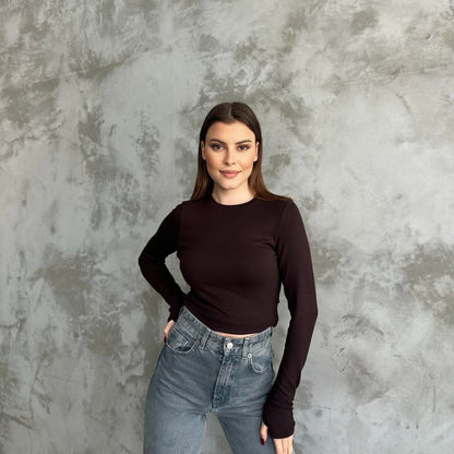 Parmak Geçmeli Body  Kahverengi