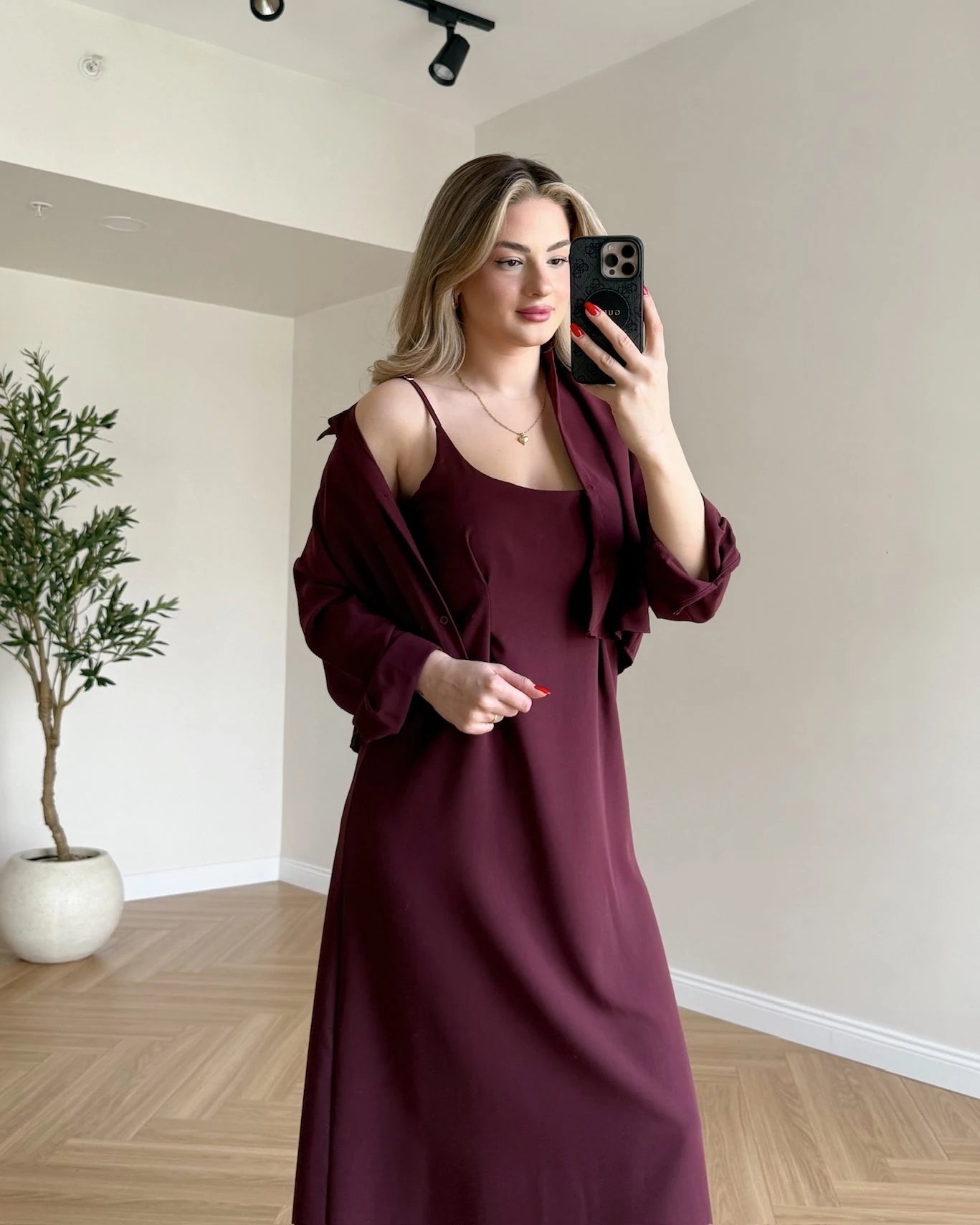 Elbise Gömlek İkili Takım - Bordo