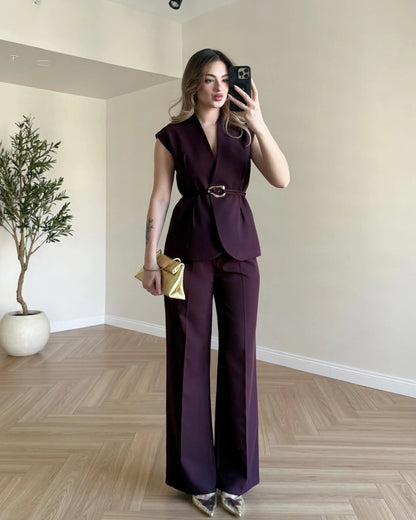 SERENA Premium Yelek Pantolon İkili Takım - Mürdüm
