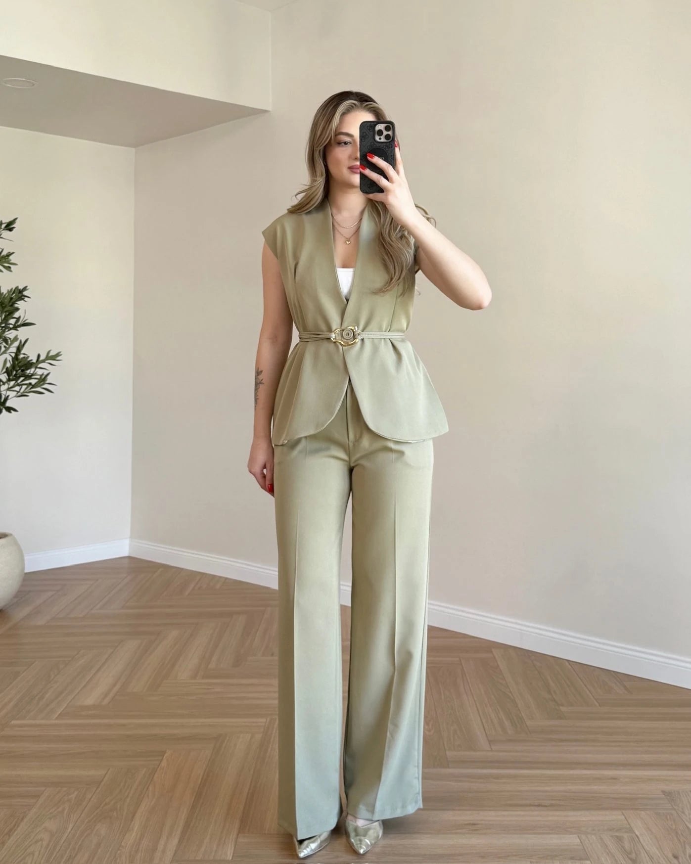 SERENA Premium Yelek Pantolon İkili Takım - Açık Yeşil