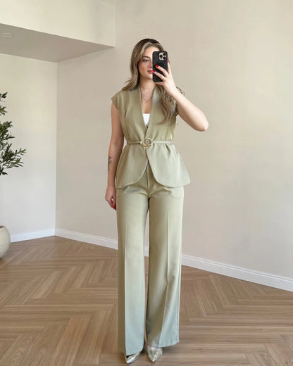 SERENA Premium Yelek Pantolon İkili Takım - Açık Yeşil