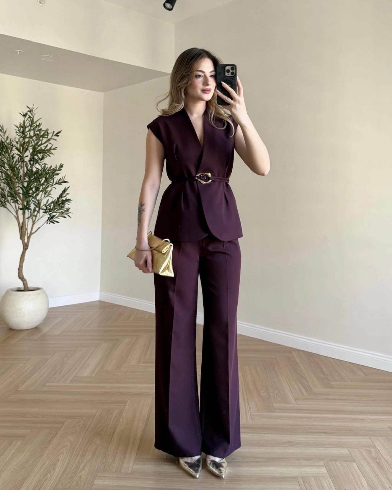 SERENA Premium Yelek Pantolon İkili Takım - Mürdüm