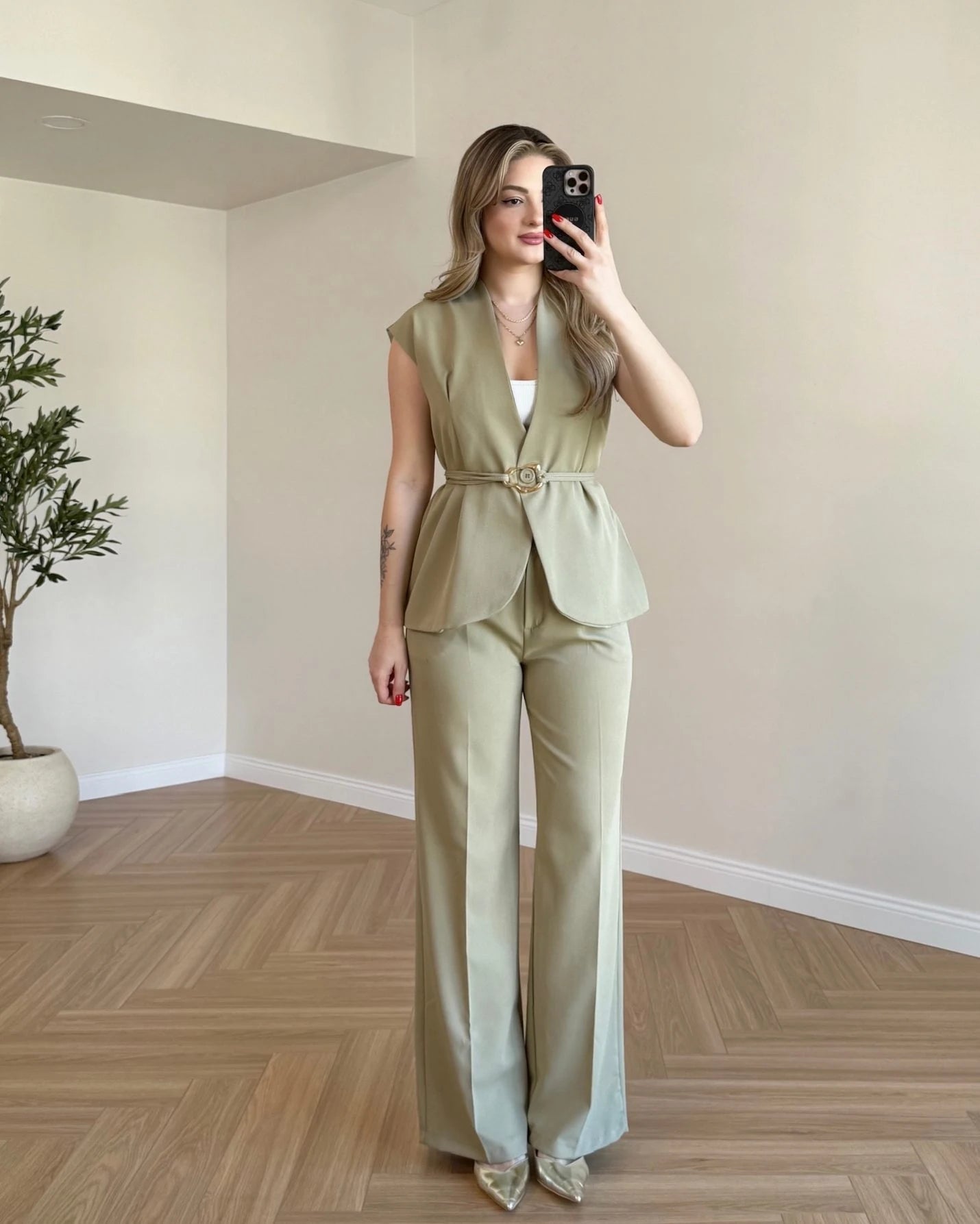 SERENA Premium Yelek Pantolon İkili Takım - Açık Yeşil