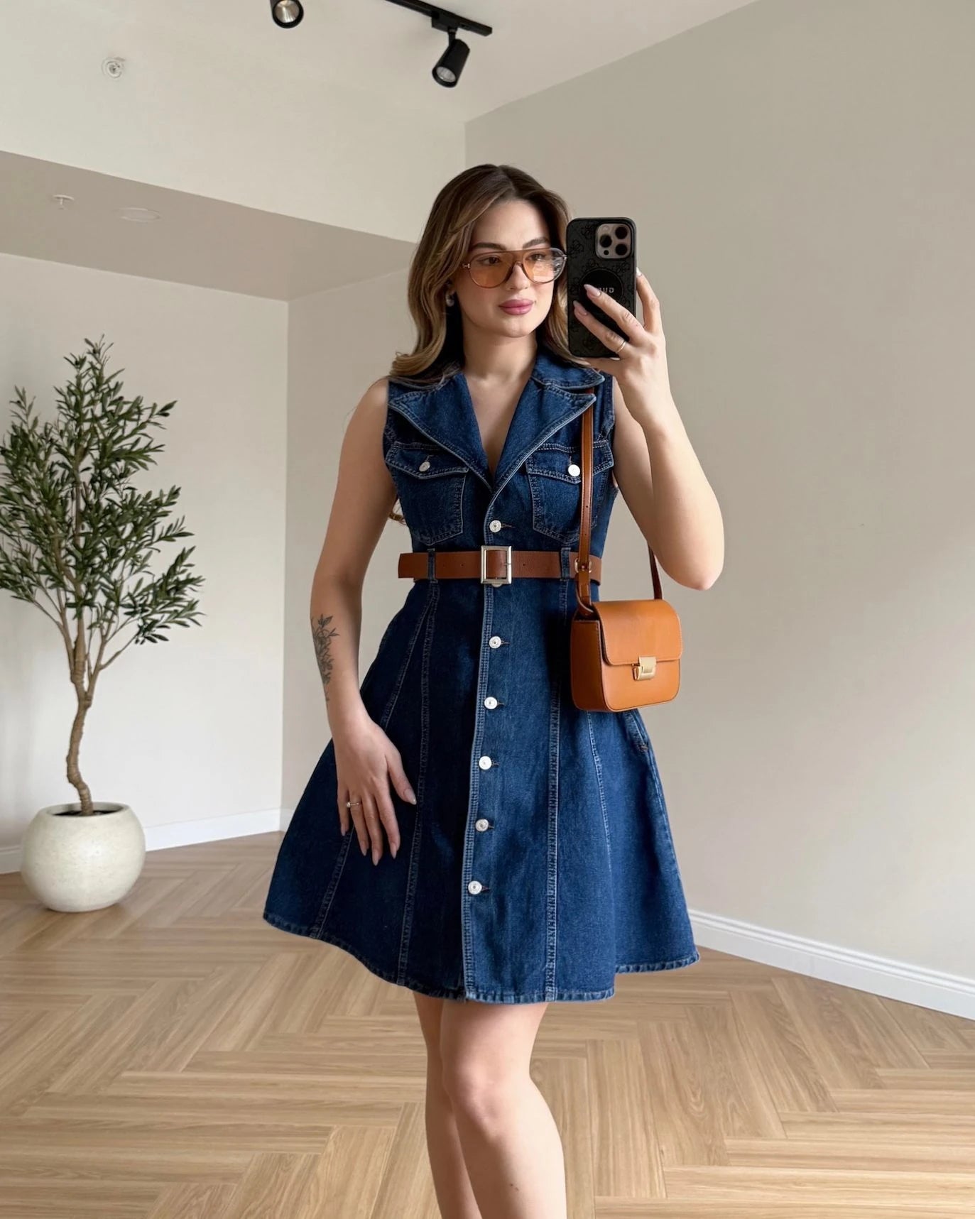 TOMY Kemerli Denim Elbise - Koyu Mavi